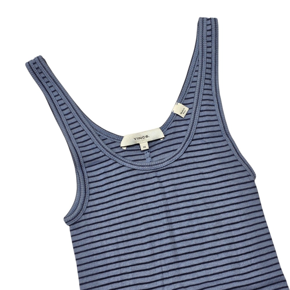 Vince Tank Top Women XS Blue Striped Pima Cotton Modal Ribbed‎ Scoop Neck